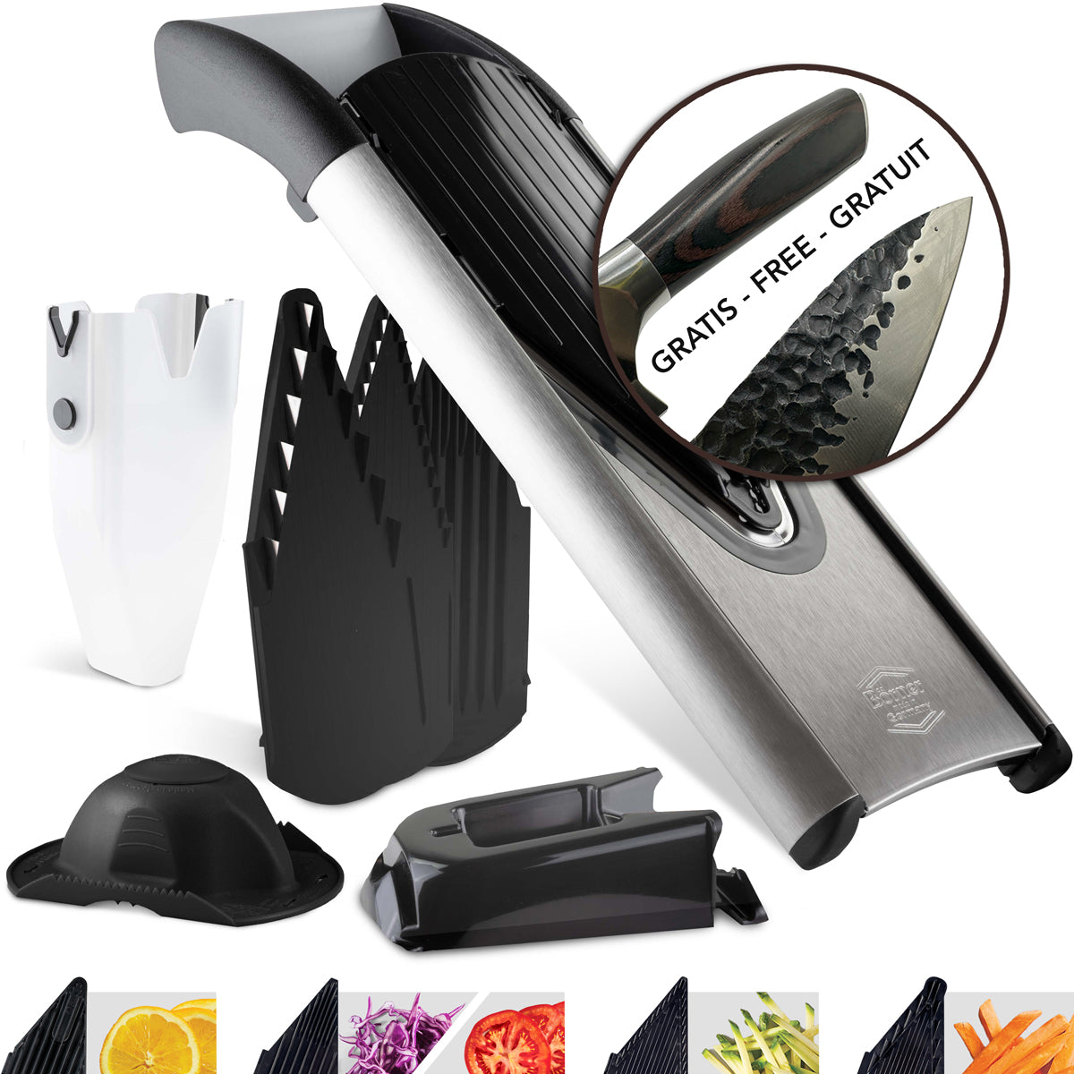 Deluxe : Börner Mandoline V6 ExclusiveLine - Coffret professionnel + Couteau de chef japonais GRATUIT